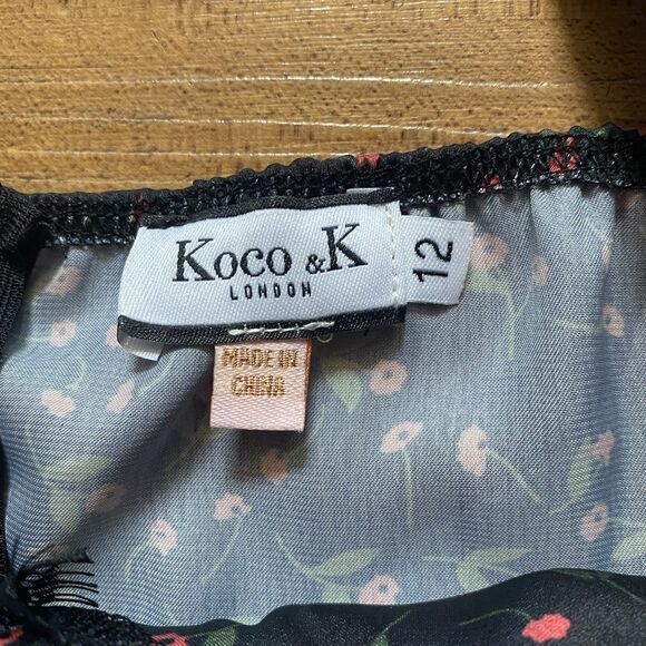 Y2K Koco & K London Sz 8 Black Poppy Gypsy Milkmaid Wench Mini Whimsigoth Dress - Picture 12 of 16